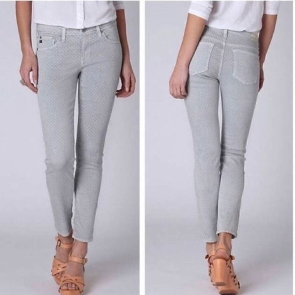 AG Adriano Goldschmied Stevie Grey & White Polka Dot Slim Straight Ankle Jeans